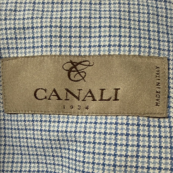 NWOT Canali Men’s Luxury Italian Shirt Sky Blue Checkered Dress Shirt, L - Picture 9 of 9